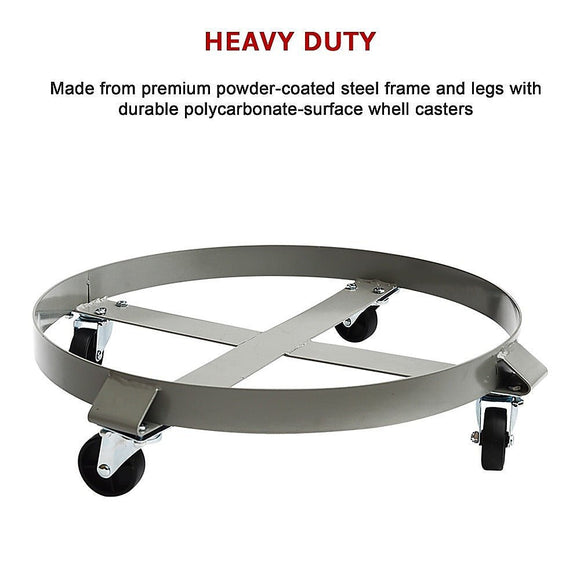 Drum Dolly 450kg 55 Gallon w Swivel Casters Heavy Duty Steel Frame Non Tipping - RnR Galore