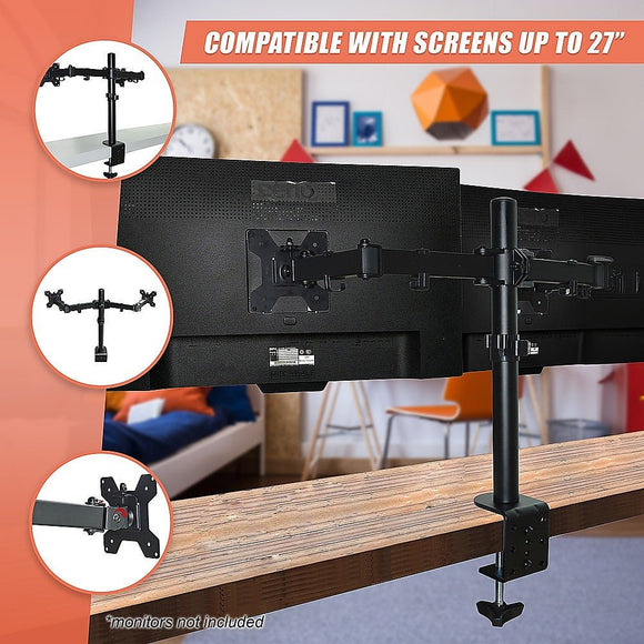 Dual LCD Monitor Desk Mount Stand Adjustable Fits 2 Screens Up To 27" - RnR Galore