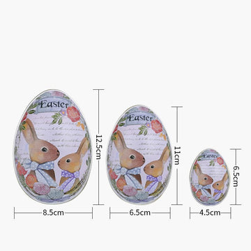 Easter Decorative Tin Egg Set of 3 Sizes with Vintage Rabbit Artwork for Home Display and Gift Giving(Style A) - RnR Galore