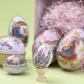 Easter Decorative Tin Egg Set of 3 Sizes with Vintage Rabbit Artwork for Home Display and Gift Giving(Style D) - RnR Galore