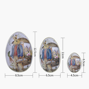 Easter Decorative Tin Egg Set of 3 Sizes with Vintage Rabbit Artwork for Home Display and Gift Giving(Style D) - RnR Galore