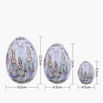 Easter Decorative Tin Egg Set of 3 Sizes with Vintage Rabbit Artwork for Home Display and Gift Giving(Style E) - RnR Galore
