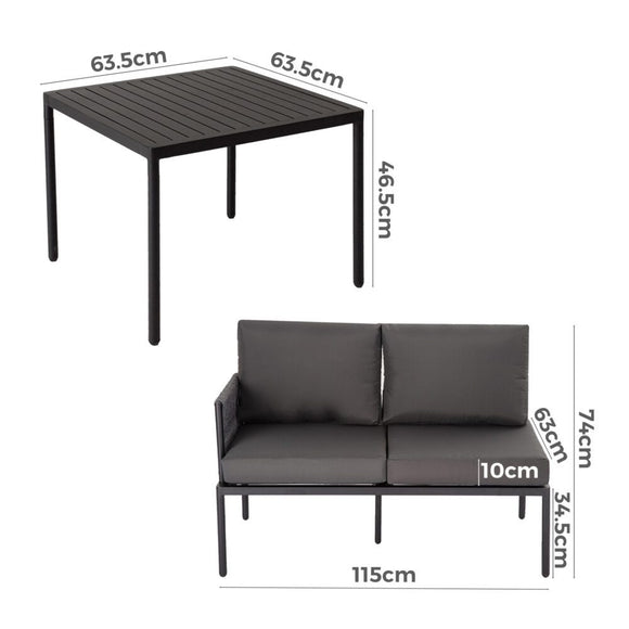 Eden 4 - Seater Outdoor Lounge Set with Coffee Table in Black - Stylish Textile and Rope Design - RnR Galore