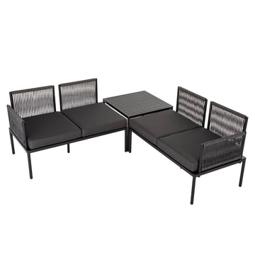 Eden 4 - Seater Outdoor Lounge Set with Coffee Table in Black - Stylish Textile and Rope Design - RnR Galore
