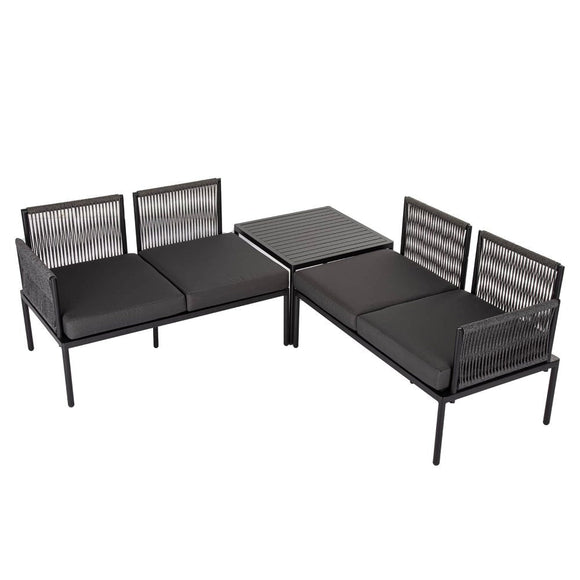 Eden 4 - Seater Outdoor Lounge Set with Coffee Table in Black - Stylish Textile and Rope Design - RnR Galore