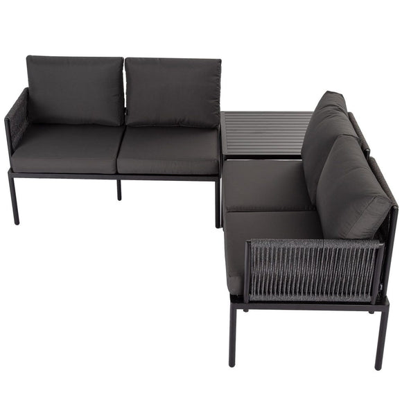 Eden 4 - Seater Outdoor Lounge Set with Coffee Table in Black - Stylish Textile and Rope Design - RnR Galore