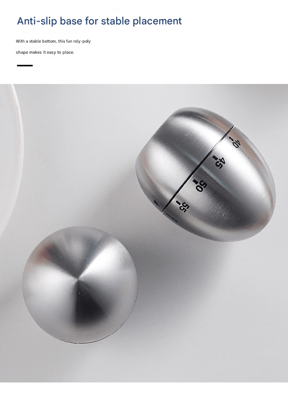 Egg Shape Stainless Steel Kitchen Timer Mechanical Cooking Timer - Wind - Up 60 Minute Countdown Timer - Loud Ring 72dB Baking Tool with Non - Slip Base - Battery - Free Analog Timer for Home Office - RnR Galore