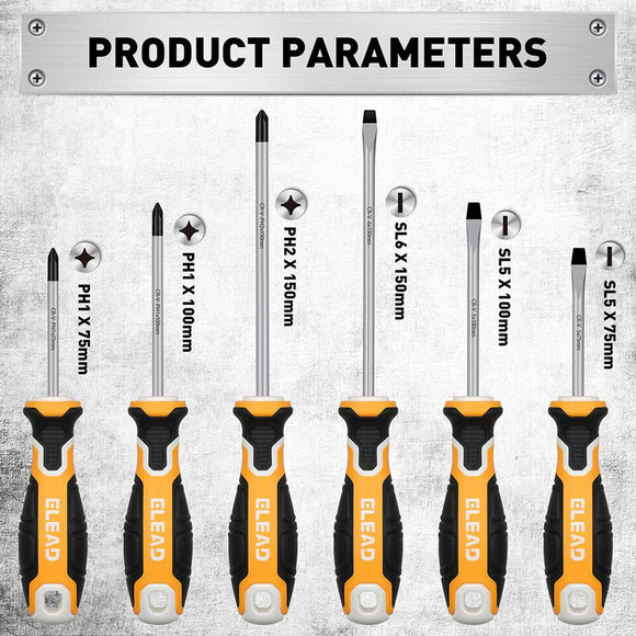 ELEAD 6Pcs Magnetic Screwdriver Set Phillips Slotted Non - Slip Handle Crv - RnR Galore