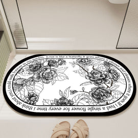 Elegant Floral Print Absorbent Floor Mat - Quick Dry, Non - Slip, Easy Clean Bathroom & Entryway Rug(Black and White) - RnR Galore