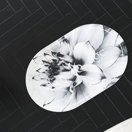 Elegant Floral Print Absorbent Floor Mat - Quick Dry, Non - Slip, Easy Clean Bathroom & Entryway Rug(Water lilies on white background) - RnR Galore