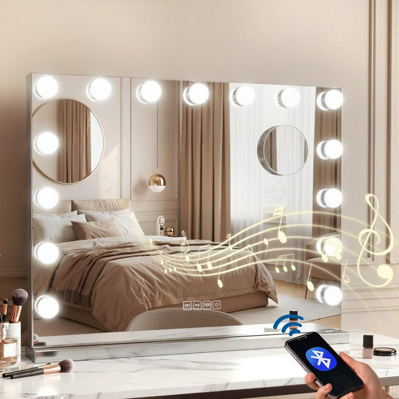Embellir Bluetooth Makeup Mirror 58x46cm Hollywood Vanity with LED Light Wall - RnR Galore