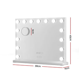 Embellir Makeup Mirror 58x45cm Hollywood Vanity with LED Light Tabletop White - RnR Galore