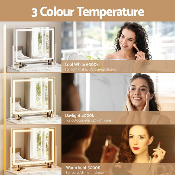Embellir Makeup Mirror 58x46cm 360～ Rotatable Vanity Mirror with Lights Bright Light Strip Adjustable - RnR Galore