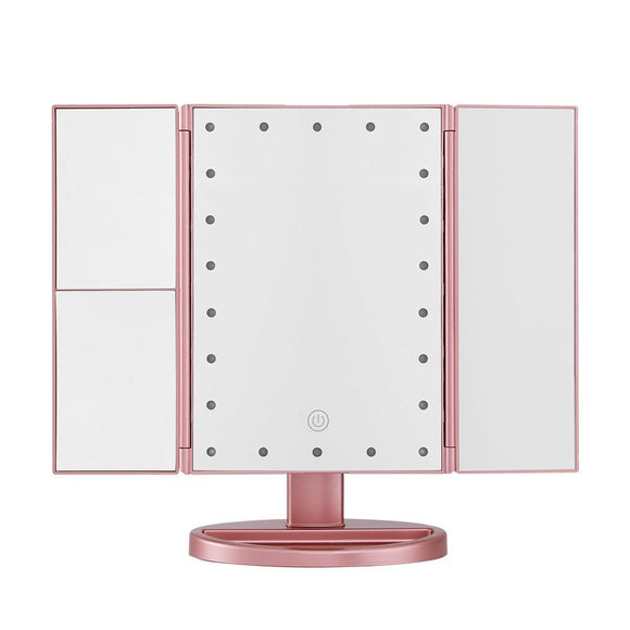 Embellir Tri - fold Makeup Mirror 1X2X3X Magnifying with LED Light Travel Portable Pink - RnR Galore