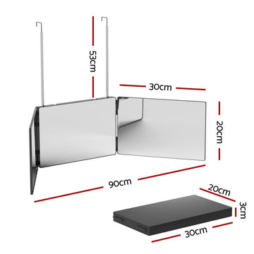 Embellir Trifold Mirror Makeup Portable with Height Adjustable 3 Way Telescoping Hook Hair Cutting Styling - RnR Galore