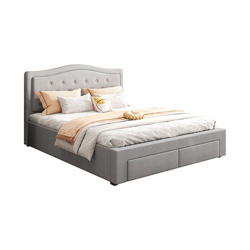 Emily Bed Frame Queen Size Velvet Fabric Grey Four MDF Drawers with Wheels - RnR Galore