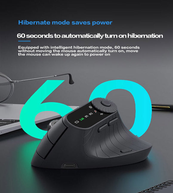 Ergonomic Vertical Mouse - 2.4G/Bluetooth Multi - Mode, LED Display, 57 - Degree Angle, & 400mAh Battery(White) - RnR Galore