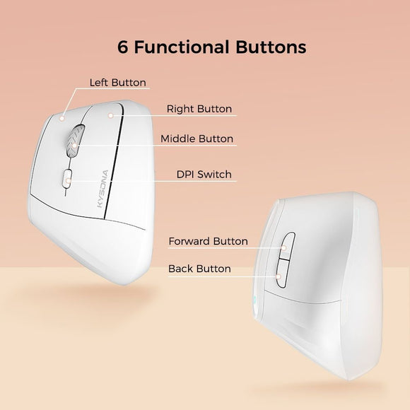 Ergonomic Vertical Mouse - Multi - Device Bluetooth5.0 & 2.4G Wireless, Adjustable DPI, Silent Click(pale pinkish gray) - RnR Galore