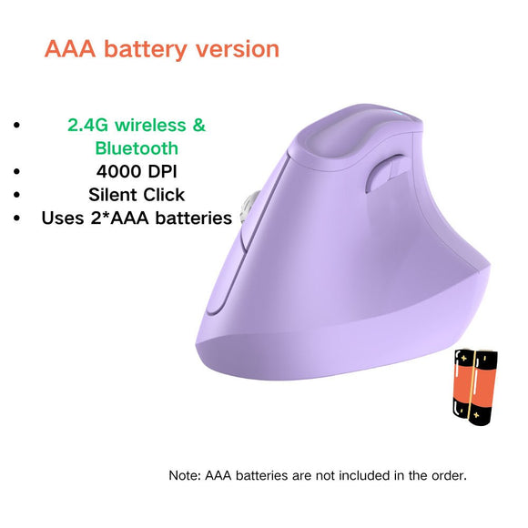 Ergonomic Vertical Mouse - Multi - Device Bluetooth5.0 & 2.4G Wireless, Adjustable DPI, Silent Click(Purple) - RnR Galore