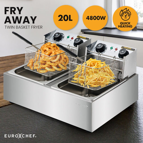 EuroChef Commercial Electric Deep Fryer Twin Frying Basket Chip Cooker Fry - RnR Galore