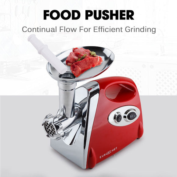 EUROCHEF Electric Meat Grinder, Stainless Steel Mincer Sausage Filler Kibbe Maker, Red - RnR Galore