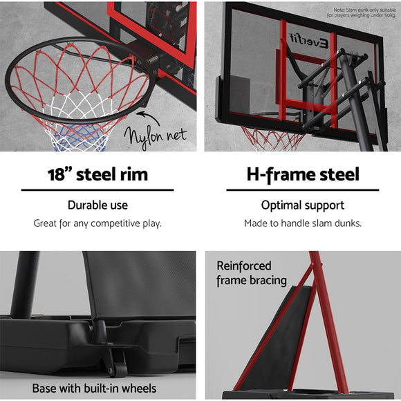 Everfit 3.05M Basketball Hoop Stand System Adjustable Height Portable Red Pro - RnR Galore