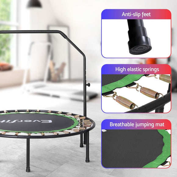 Everfit 48inch Round Fitness Trampoline Rebounder Adjustable Handrail Green - RnR Galore