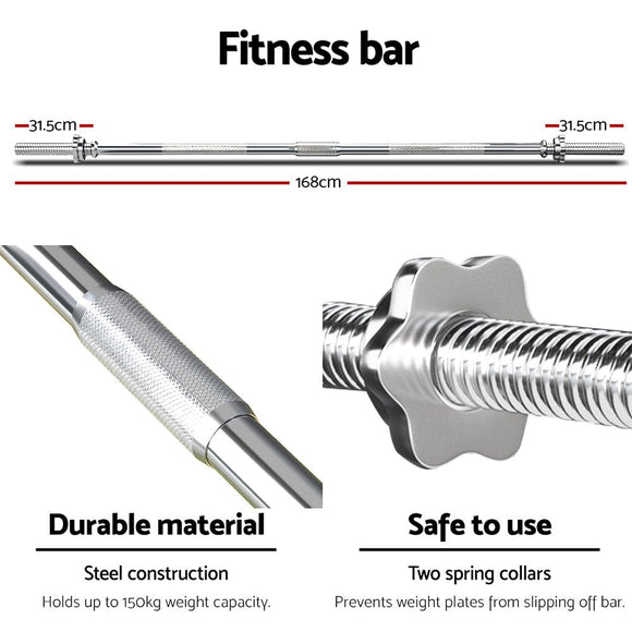 Everfit 58kg Barbell Set Weight Plates Bar Lifting Bench 168cm - RnR Galore
