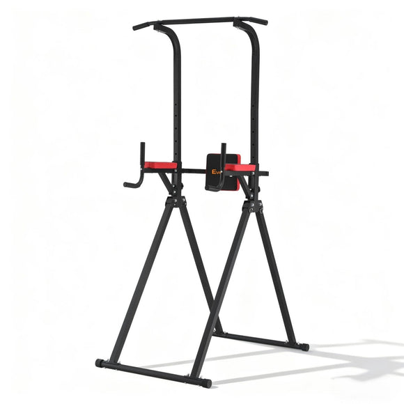 Everfit Chin Up Tower Pull Up Station Adjustable Dip Station Folding Home Gym Black - RnR Galore