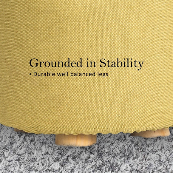 Fabric Ottoman Round Wooden Leg Foot Stool - MUSTARD YELLOW - RnR Galore