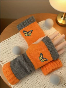 Fashion Color - Block Butterfly Embroidered Knit Gloves, Warm Fit 8.5×22cm, Practical Sweet Stylish Essential for Autumn/Winter Outfits(GREEN) - RnR Galore