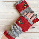Fashion Color - Block Butterfly Embroidered Knit Gloves, Warm Fit 8.5×22cm, Practical Sweet Stylish Essential for Autumn/Winter Outfits(RED) - RnR Galore