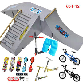 Finger Skateboard Ramp Set 16 Piece Park Kit Compatible with STASHABLES Includes Skateboards Ramps Scooters Skates Bikes Wheels - RnR Galore