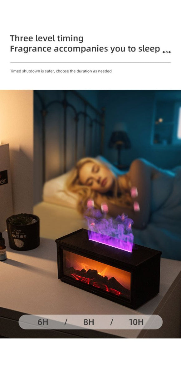Fireplace Flame Effect Aroma Diffuser & Humidifier with 7 - Colour Light, Timer & Remote Control(Dark Wood Grain) - RnR Galore