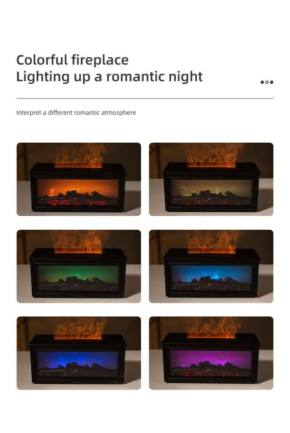 Fireplace Flame Effect Aroma Diffuser & Humidifier with 7 - Colour Light, Timer & Remote Control(Dark Wood Grain) - RnR Galore