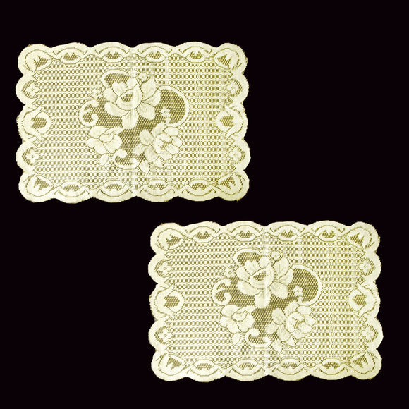 Floral Cream Set of 2 Polyester Lace Table Doilies 30 x 45 cm - RnR Galore