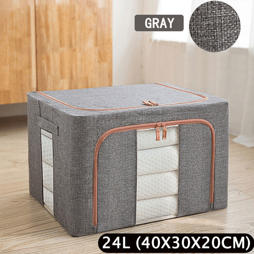Foldable Storage Box Crushed Steel Frame Clothes Quilt Toys Organizer 24L - RnR Galore