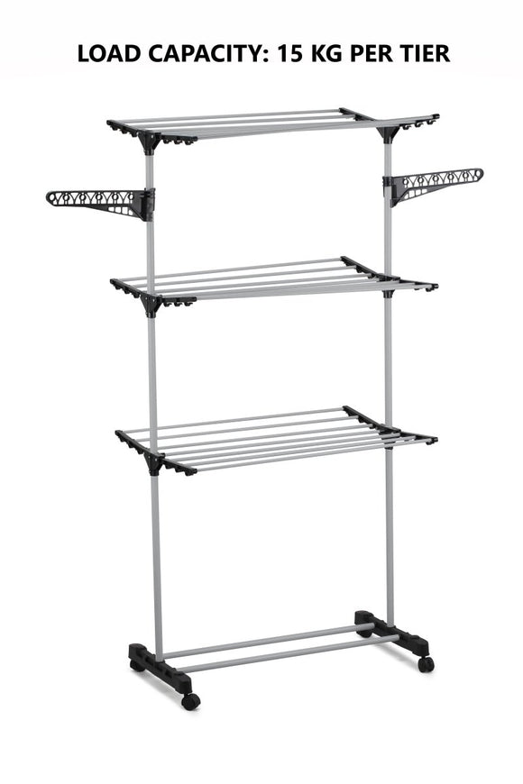 Folding 3 Tier Clothes Laundry Drying Rack with Stainless Steel Tubes for Indoor & Outdoor Home - RnR Galore