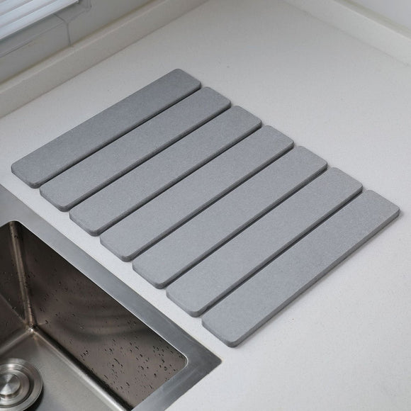 Folding Diatomaceous Earth Countertop Drain Mat - Quick Dry, Non - Slip & Easy Clean Absorbent Pad(light grey) - RnR Galore