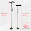 Folding LED Walking Cane with Dual Handle - Adjustable(88 - 98CM), Anti - Slip 4 - Prong Base, and Stand - Up Function for Seniors - RnR Galore