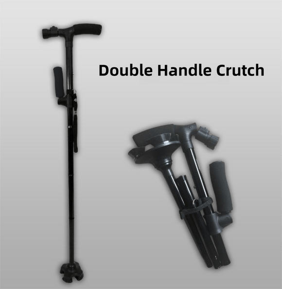 Folding LED Walking Cane with Dual Handle - Adjustable(88 - 98CM), Anti - Slip 4 - Prong Base, and Stand - Up Function for Seniors - RnR Galore