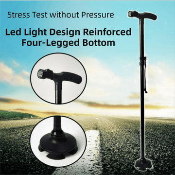 Folding LED Walking Cane with Dual Handle - Adjustable(88 - 98CM), Anti - Slip 4 - Prong Base, and Stand - Up Function for Seniors - RnR Galore