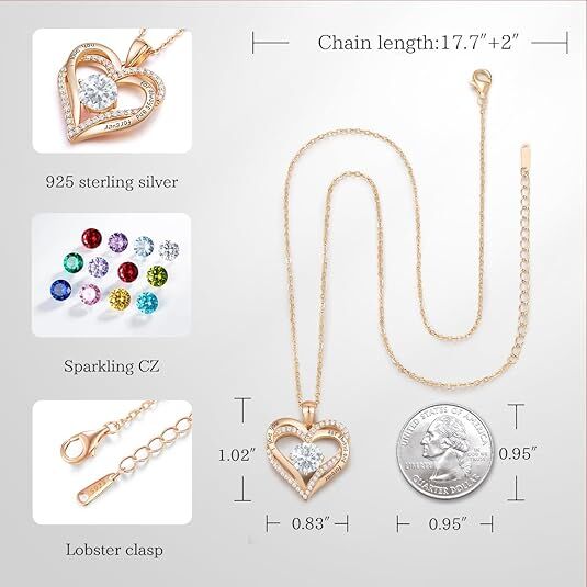 Forever Love Heart Birthstone Necklace: 925 Sterling Silver Jewelry for Mom, Wife, Friend – Ideal for Mother’s Day, Anniversaries & Birthday（white diamond,April） - RnR Galore