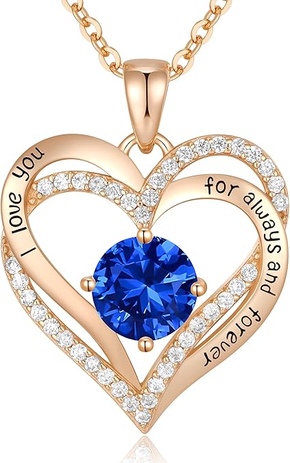 Forever Love Heart Birthstone Necklace: 925 Sterling Silver Personalized Jewelry for Mom, Wife, Friend with 12 Month Stone Options（blue diamond,December） - RnR Galore