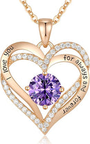 Forever Love Heart Birthstone Necklace: 925 Sterling Silver Personalized Jewelry for Mom, Wife, Friend with 12 Month Stone Options（purple diamond,February） - RnR Galore