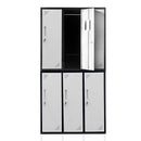 Fortia 6 Door Metal Storage Cabinet Lockers for Gym Office - Black and Grey - RnR Galore