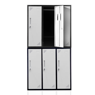 Fortia 6 Door Metal Storage Cabinet Lockers for Gym Office - Black and Grey - RnR Galore