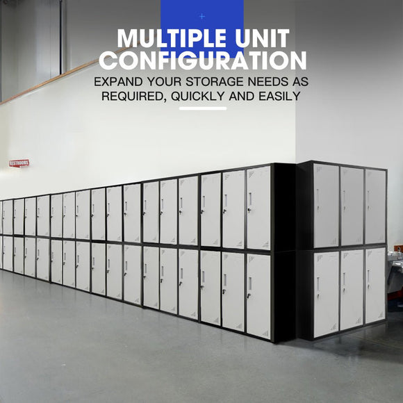 Fortia 6 Door Metal Storage Cabinet Lockers for Gym Office - Black and Grey - RnR Galore