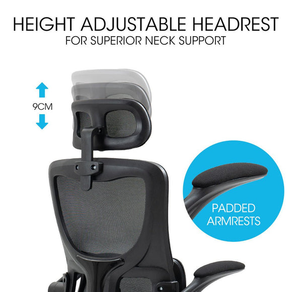 FORTIA Ergonomic Office Desk Chair, Lumbar Support, Mesh Fabric, Adjustable Headrest, Retractable Armrests, Black - RnR Galore