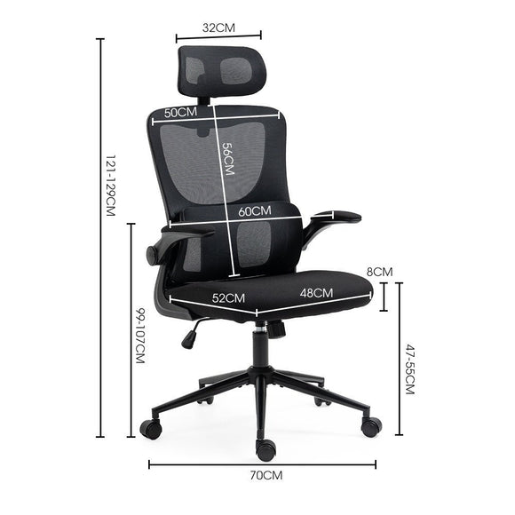 FORTIA Ergonomic Office Desk Chair, Lumbar Support, Mesh Fabric, Adjustable Headrest, Retractable Armrests, Black - RnR Galore